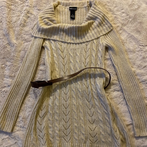 Wet Seal Sweaters - Wet Seal Tan Cowl Neck Sweater with Belt